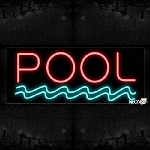 Image of Pool with wave border Neon Sign_13x32 Black Backing