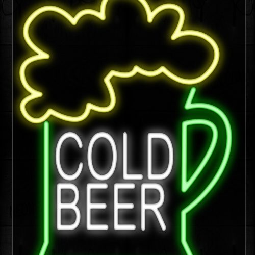 Image of 10466 Cold Beer With Beer Mug Traditional Neon_20x37 Black Backing