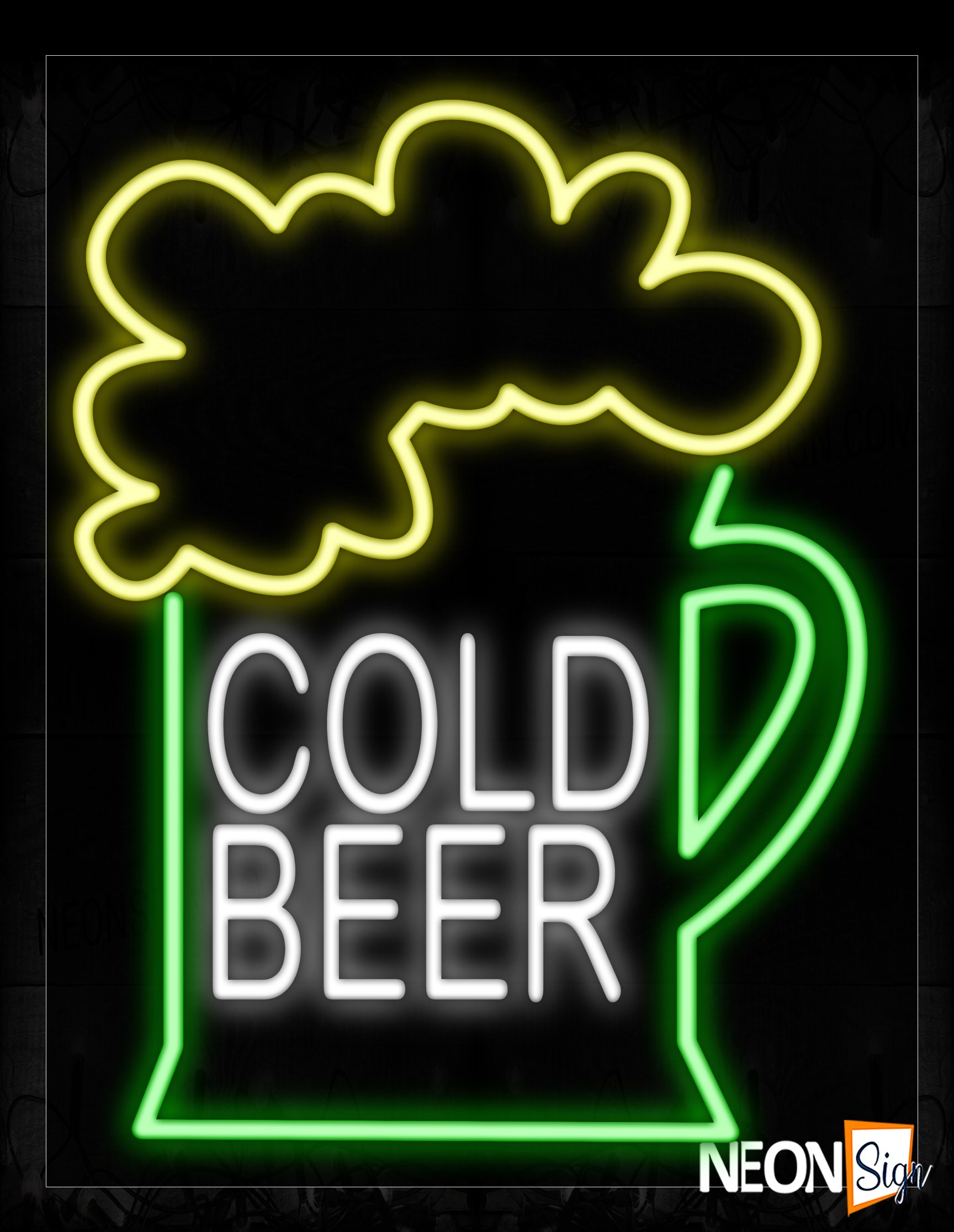 Image of 10466 Cold Beer With Beer Mug Traditional Neon_20x37 Black Backing