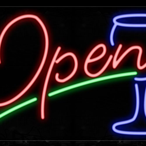 Image of Open With Wine Glass On Right Traditional Neon_20x37 Black Backing