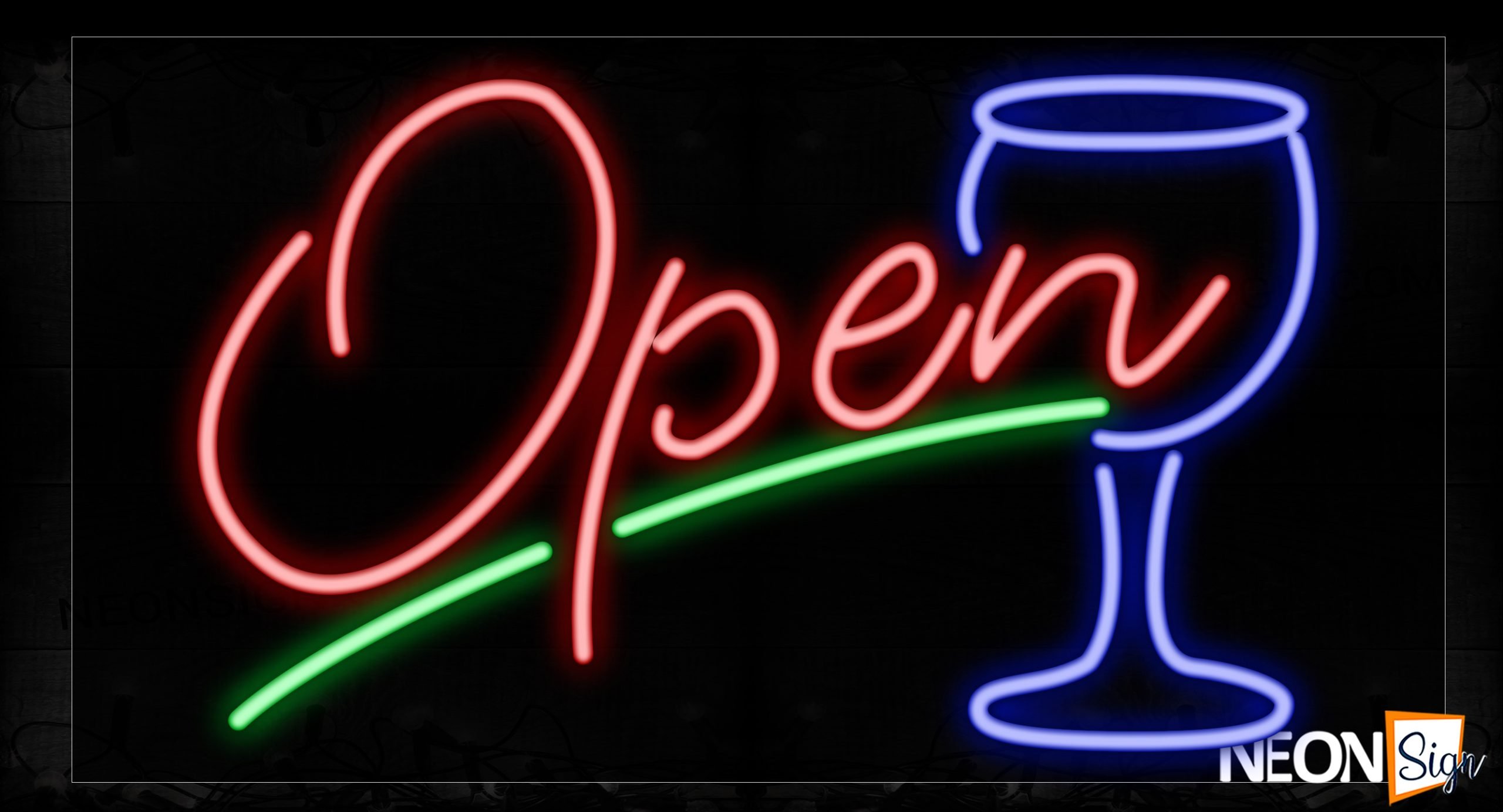 Image of Open With Wine Glass On Right Traditional Neon_20x37 Black Backing