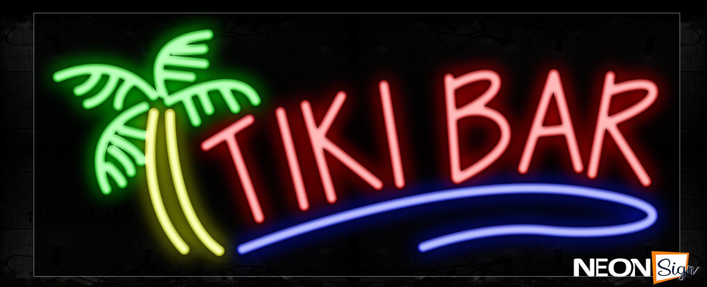 Image of Tiki Bar With Tree Logo Neon Signs_13x32 Black Backing
