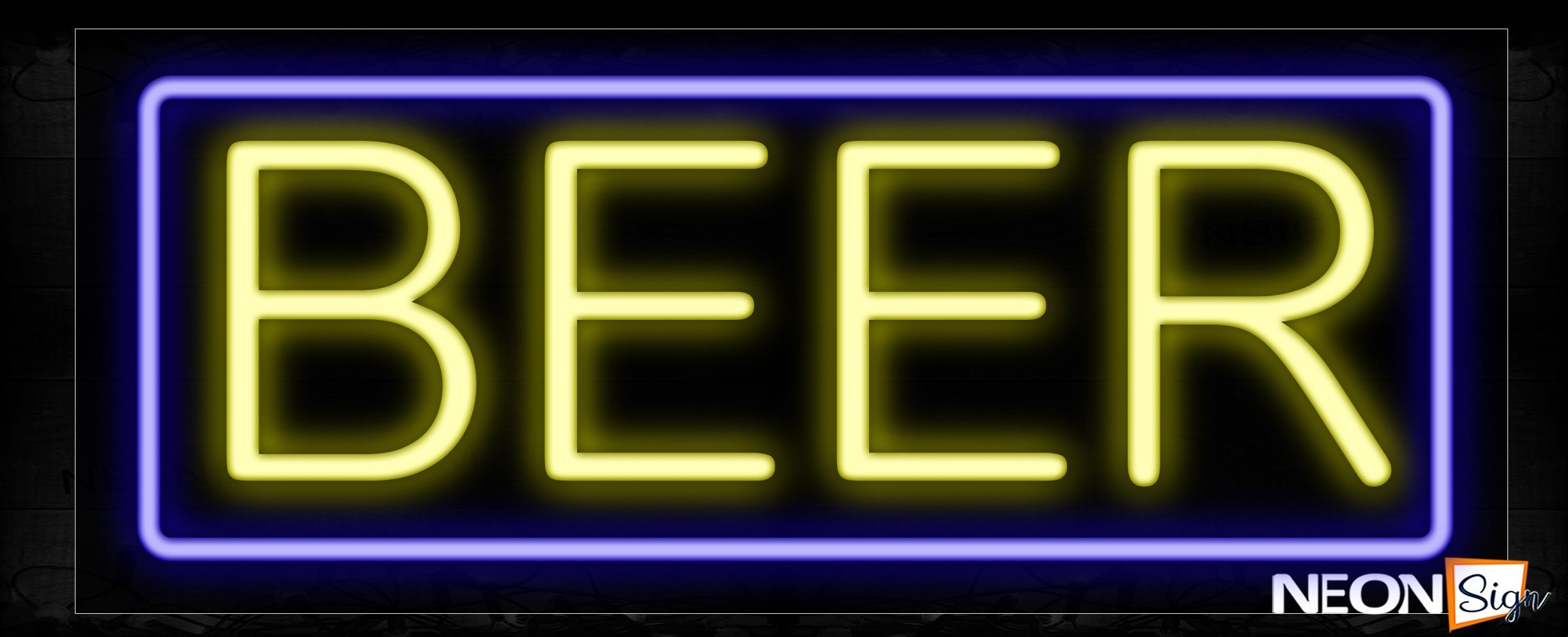 Image of Beer In Yellow And Blue Border Neon Signs_13x32 Black Backing