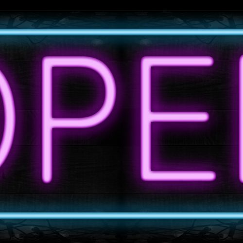 Image of Open With Aqua Border Neon Sign