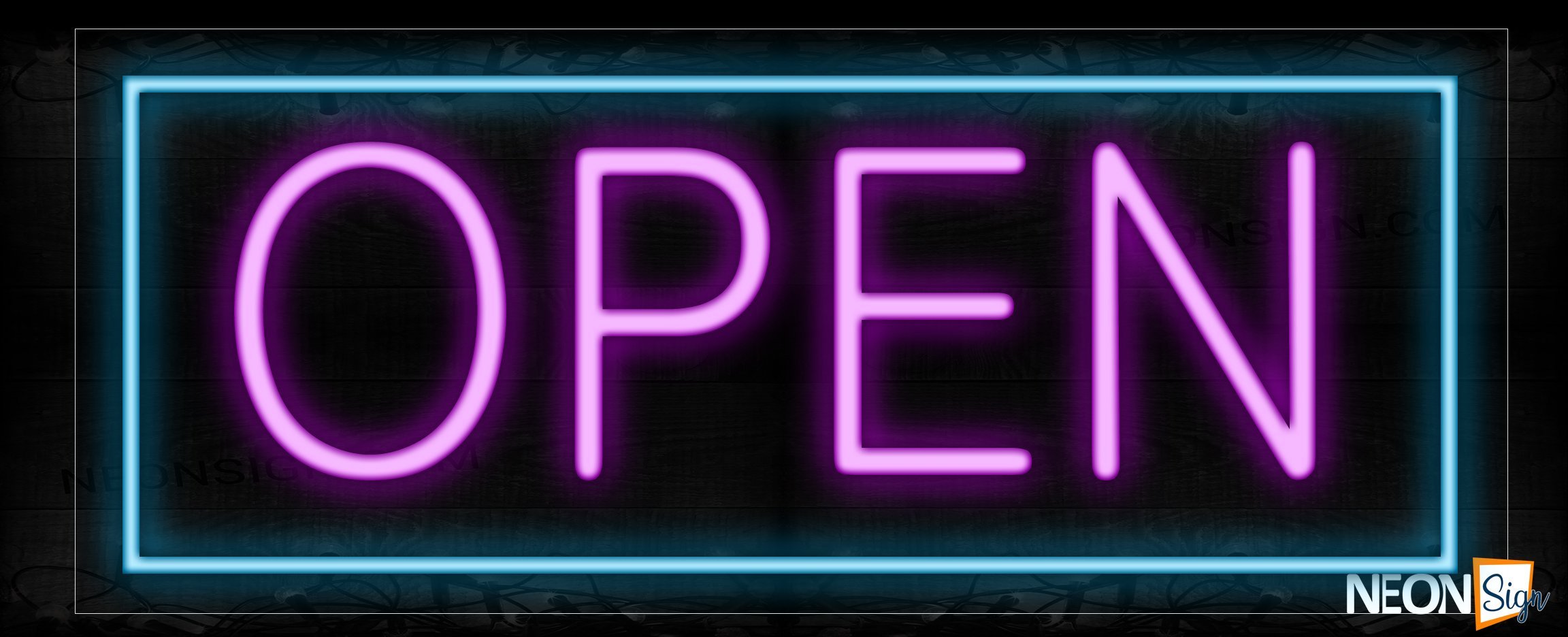 Image of Open With Aqua Border Neon Sign