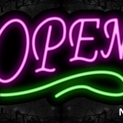 Image of Open (Pink Text) With Green Wavy Line (Neon Sign)