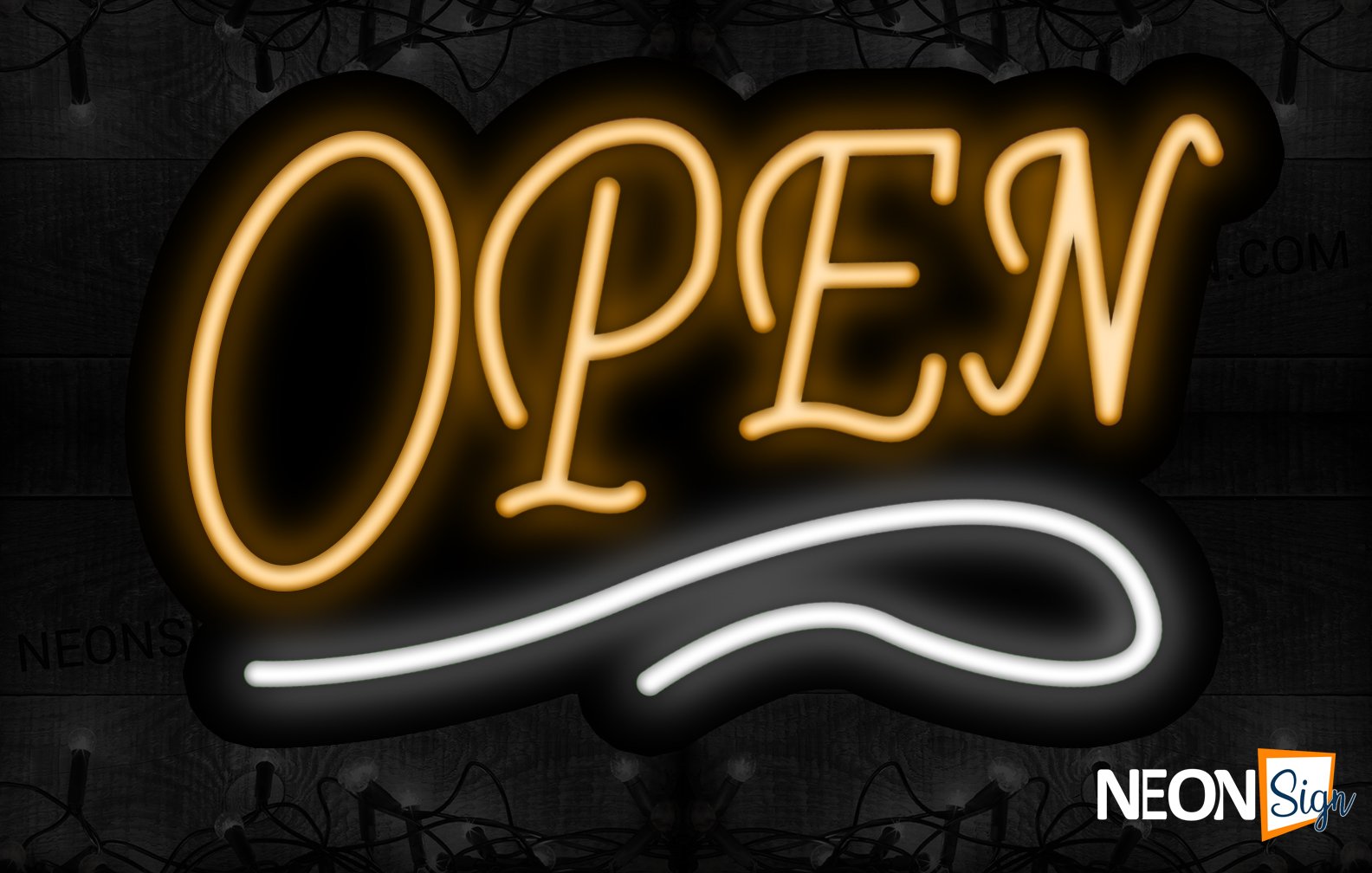 Image of Open in orange With White lines Neon Sign