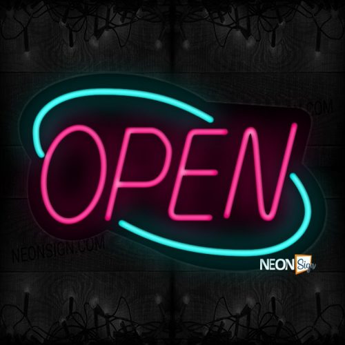 Image of Open With Aqua Double Stroke Arc Border Neon Sign