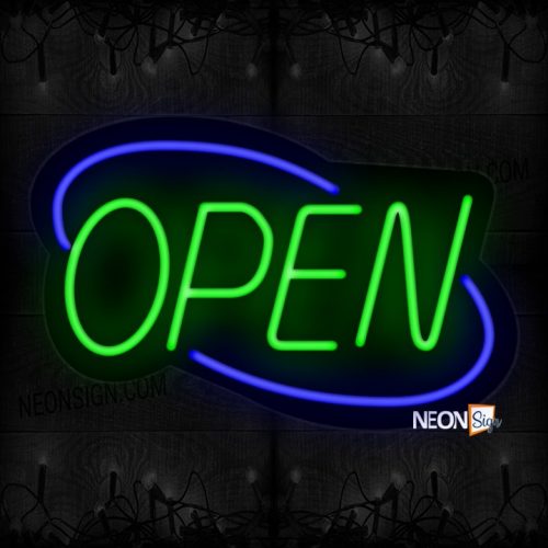 Image of Open With Blue Double Stroke Arc Border Neon Sign