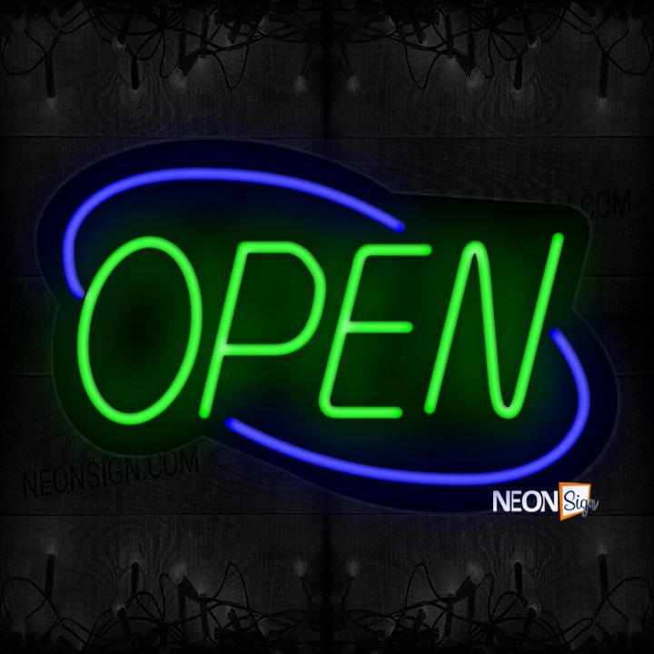 Image of Open With Blue Double Stroke Arc Border Neon Sign