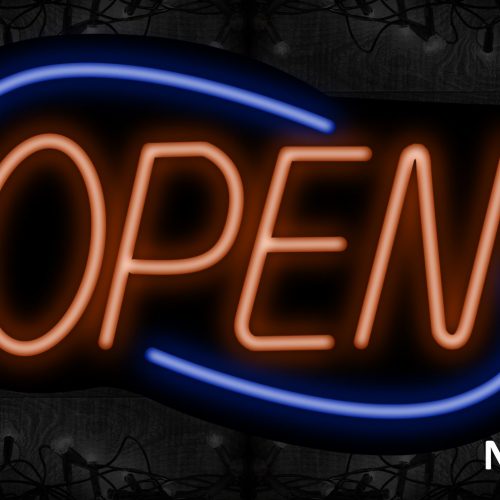 Image of Open (Orange Text) With Blue Arc Border Neon Sign