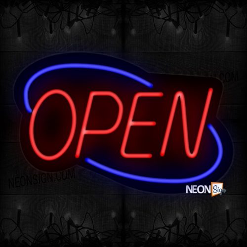 Image of Open With Blue Doble Stroke Arc Border Neon Sign
