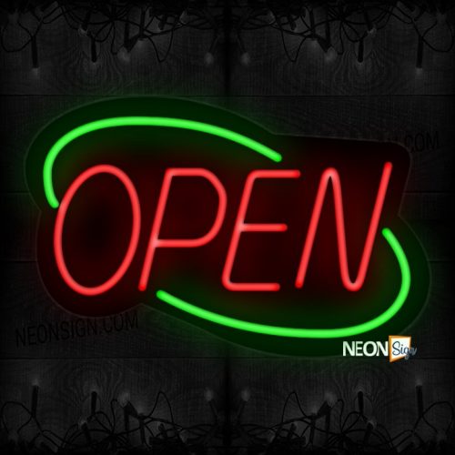Image of Open With Green Double Stroke Arc Border Neon Sign