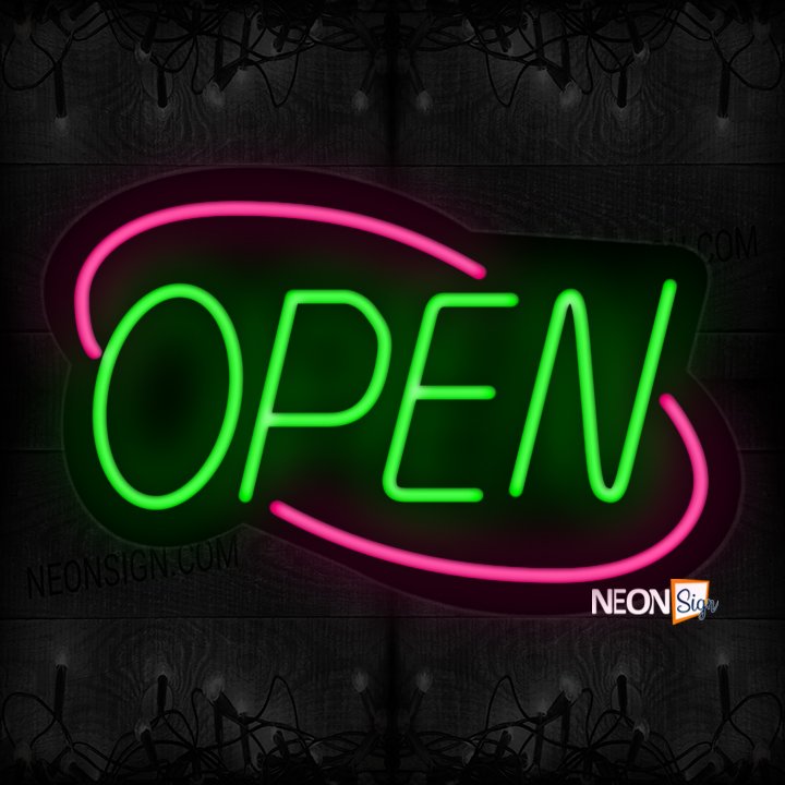 Image of Open With Pink Double Stroke Arc Border Neon Sign