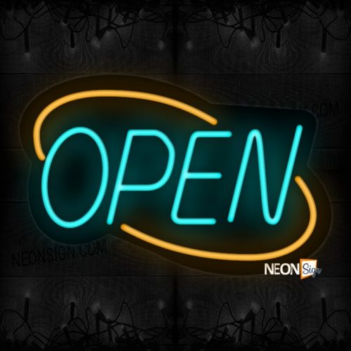 Image of Open With Orange Double Stroke Arc Border Neon Sign