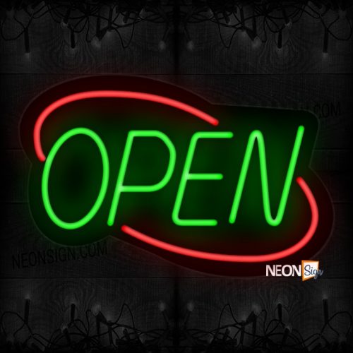 Image of Open With Red Double Stroke Arc Border Neon Sign