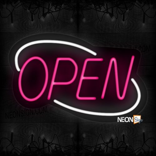 Image of Open With White Double Stroke Arc Border Neon Sign