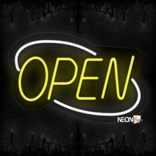 Image of Open With White Double Strike Arc Border Neon Sign