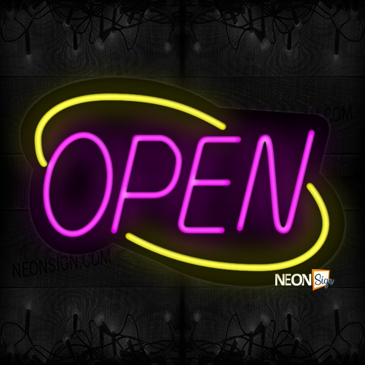 Image of Open With Yellow Double Arc Border Neon Sign