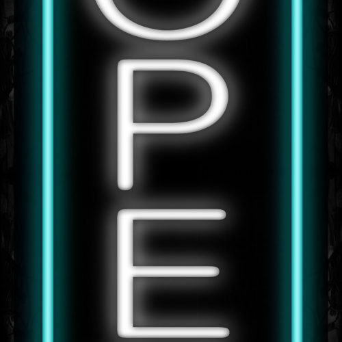 Image of Open With Aqua Vertical Border Neon Sign