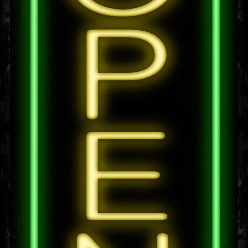 Image of Open With Green Vertical Border Neon Sign