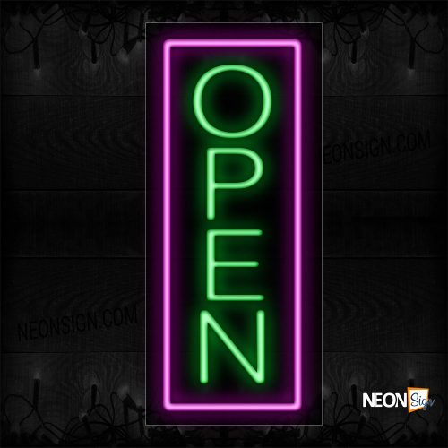 Image of Open in green With Pink Vertical Border Neon Sign