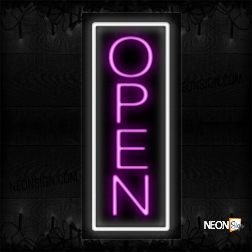 Image of Open in pink With White Vertical Border Neon Sign