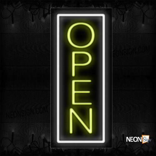 Image of Vertical Open With White Border Neon Sign