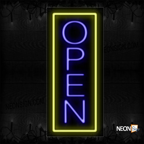 Image of Open in blue With Yellow Vertical Border Neon Sign