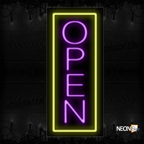 Image of Open in purple With Yellow Vertical Border Neon Sign