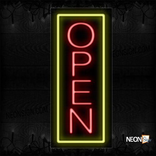 Image of Open in red With Yellow Vertical Border Neon Sign