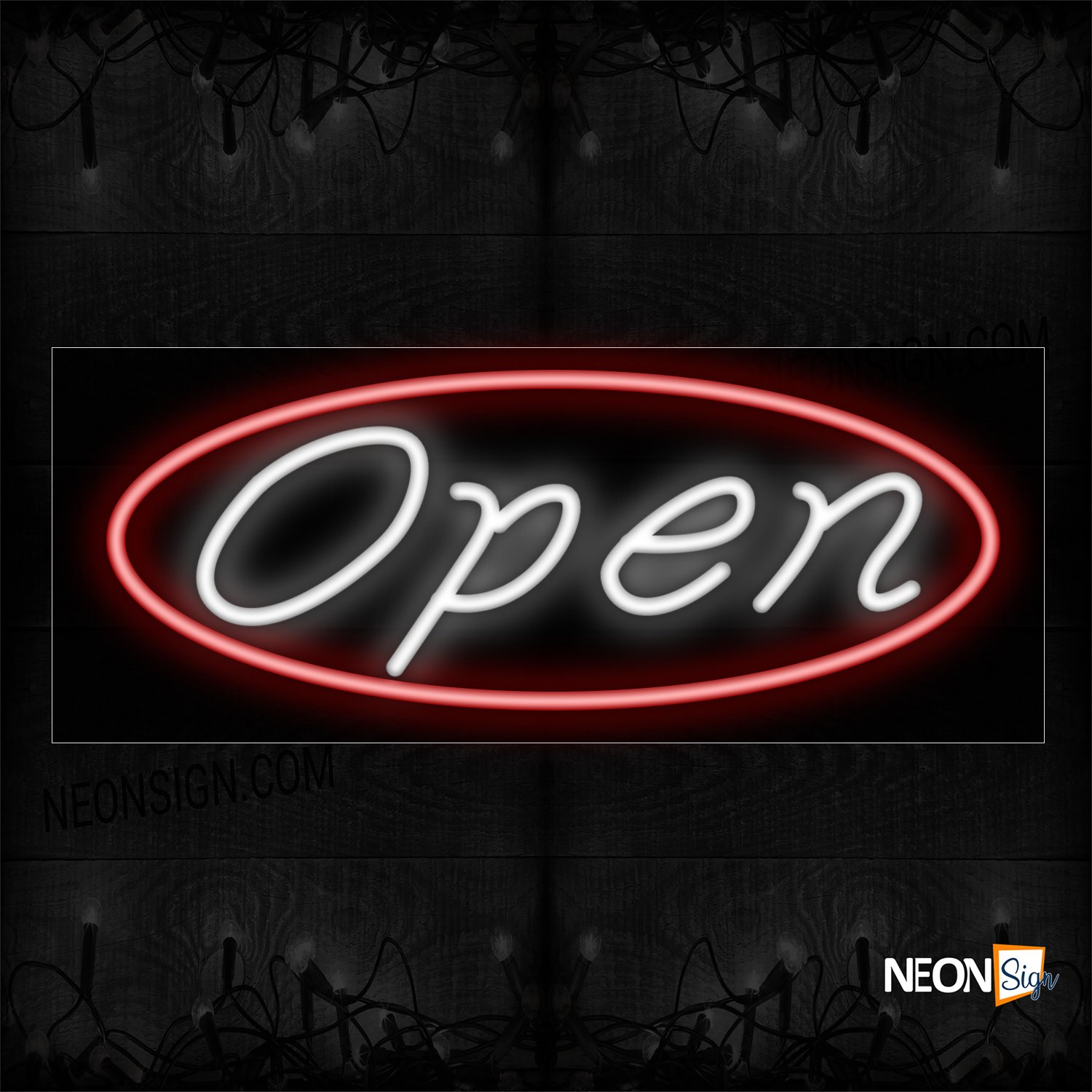 Image of Open in white With Circle Border Neon Sign