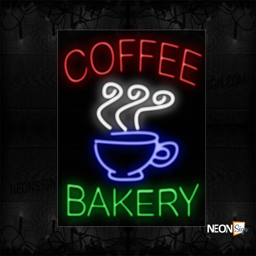 Image of Coffee & Bakery With Cup Image Vertical Border Neon Sign