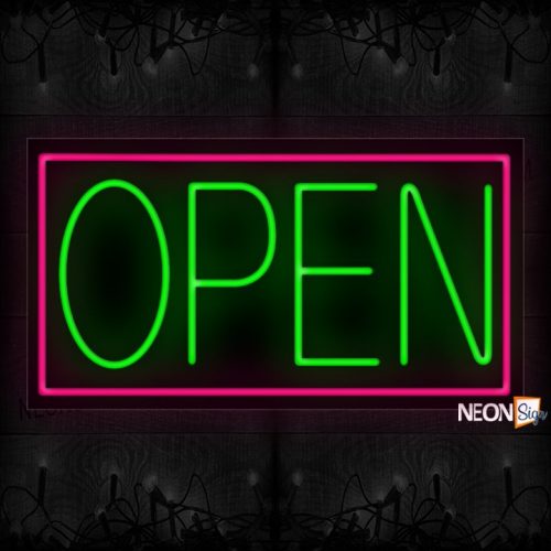 Image of Open Green With Pink Border Neon Sign