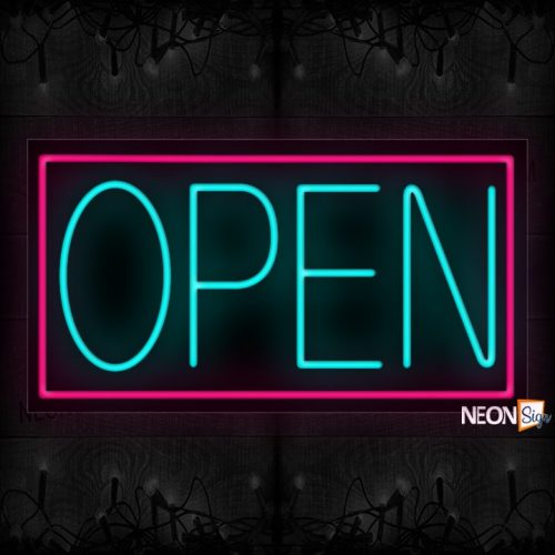 Image of Open in aqua With Orange Border Neon Sign