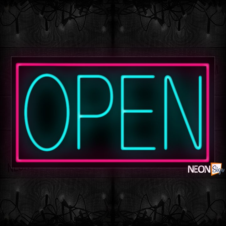 Image of Open in aqua With Orange Border Neon Sign