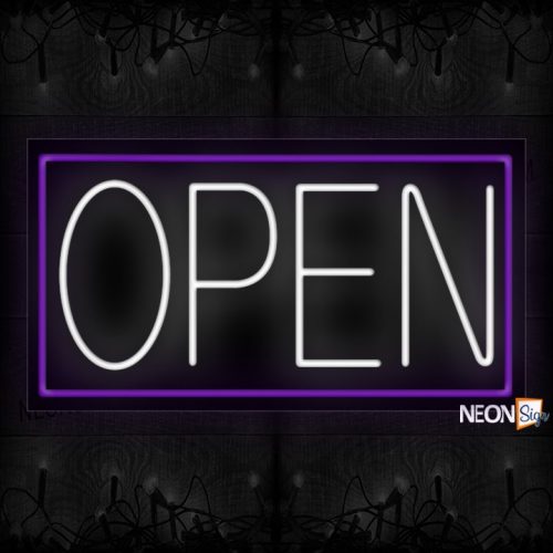 Image of Open (White Text) With Purple Border Neon Sign
