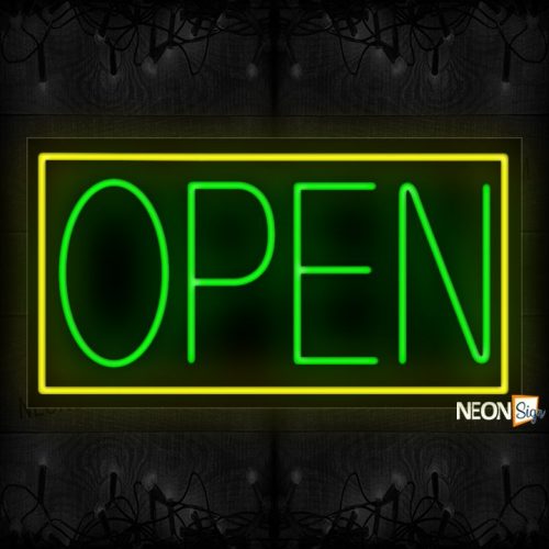 Image of Open (Green Text) With Yellow Border Neon Sign