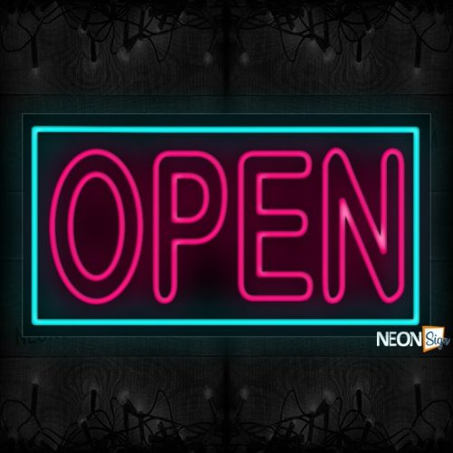 Image of Open (Double-Stroke) With Neon Blue Border Neon Sign