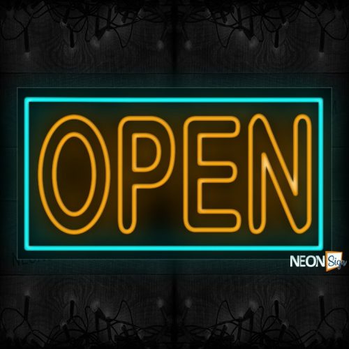 Image of Open (Orange Double-Stroke Text) With Neon Blue Border Neon Sign
