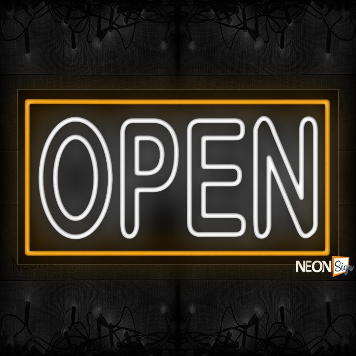 Image of Open double stroke in white With Orange Border Neon Sign