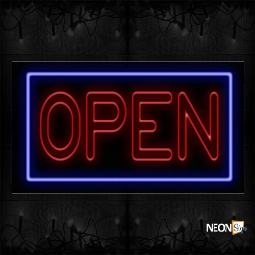 Image of Open (Double-Stroke; Red Text Color) With Blue Border Neon Sign