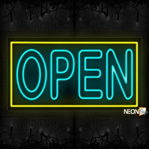 Open double stroke in aqua With Yellow Border Neon Sign