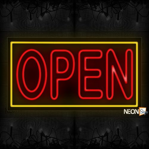 Image of Open With Novial Gold Border Neon Sign