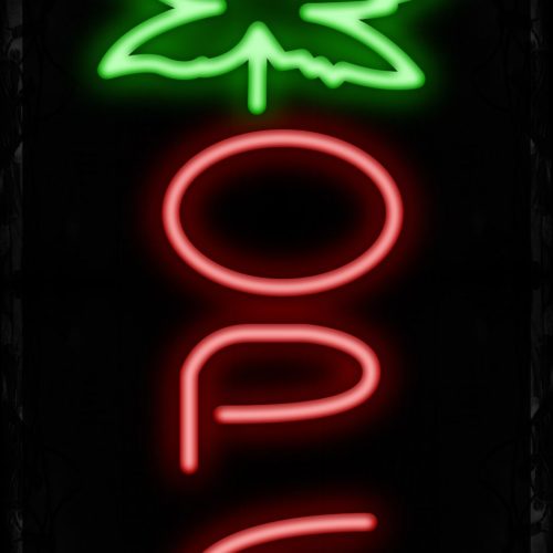 Image of Open in red With Leaves Vertical Neon Sign