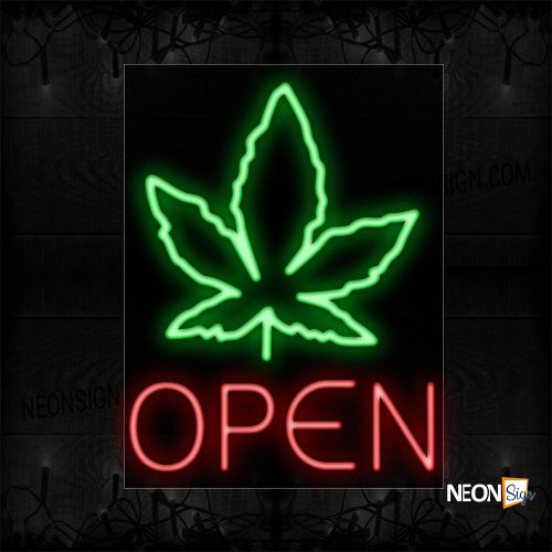 Image of Open With Leaves Neon Sign