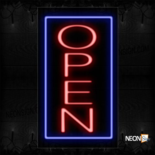 Image of Open In Red With Blue Border (Vertical) Neon Sign
