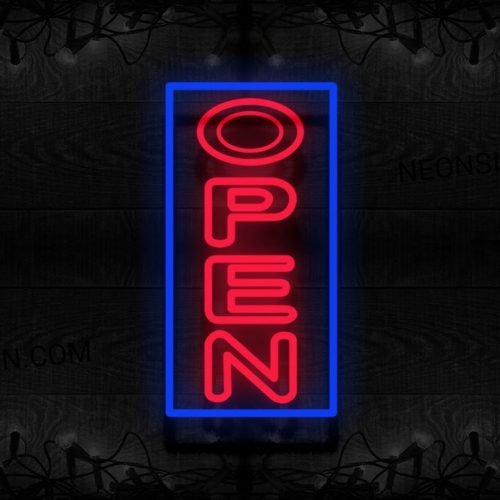 Image of Double Stroke Open With Blue Border (Vertical) Neon Sign