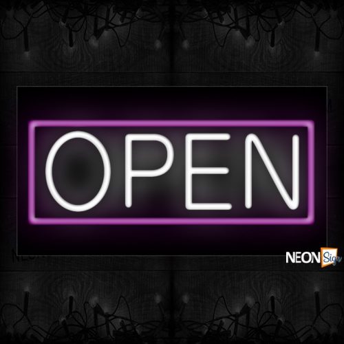 Image of Open white With Purple Border Neon Sign