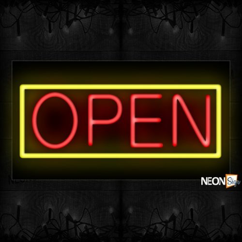 Image of Open With Yellow Border Neon Sign